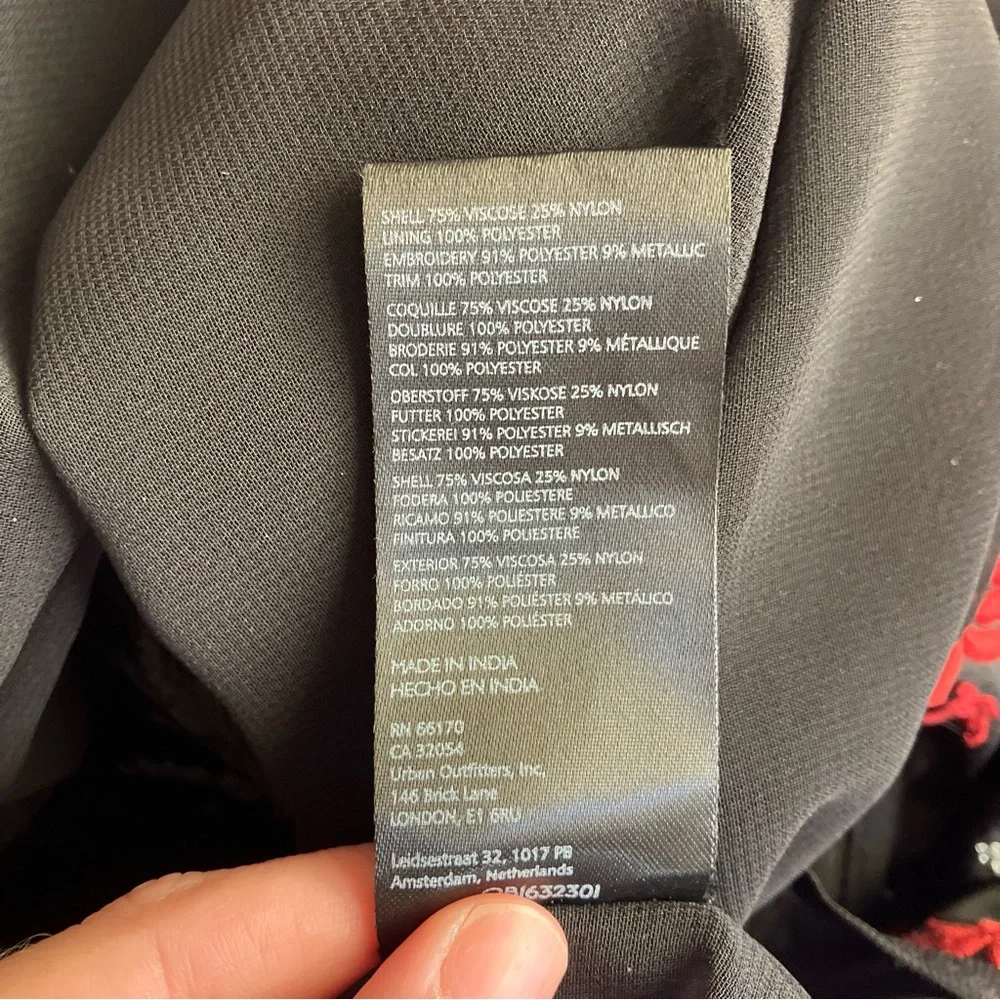 Maeve by Anthropologie Black Velvet Red Floral Embroidery Pencil Fringe Skirt - Picture 9 of 13